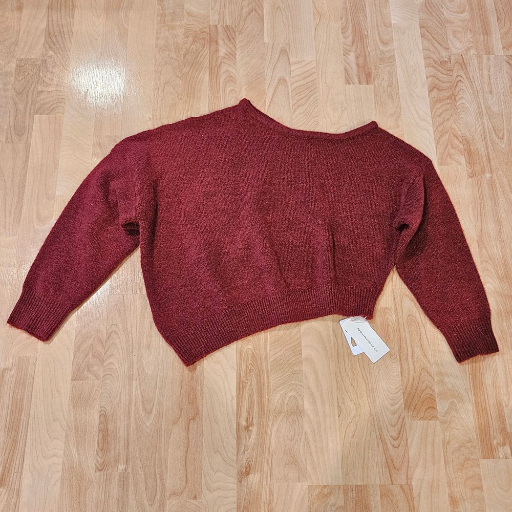 Commense Sweater Size XL Burgundy NEW Off-The-Shoulder Cropped Knit Boat Neck - Picture 2 of 7